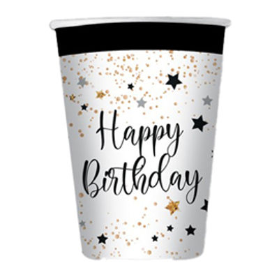 Immagine di Bicchiere Happy Birthday - 200 ml - carta - Big Party - conf. 8 pezzi [74546]