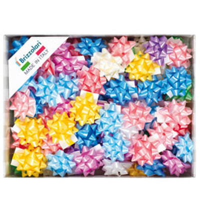 Immagine di Stelle di nastro liscio 6800 - 10 mm x diam. 5 cm - colori assortiti primavera - Brizzolari - conf. 100 pezzi [00163399]