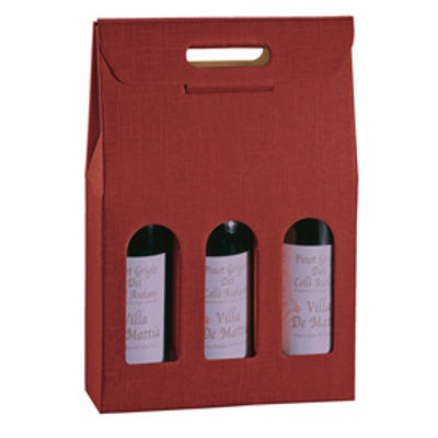 Immagine di Scatola - 3 bottiglie - 27 x 9 x 38,5 cm - cartone seta - bordeaux - Scotton [36109C]