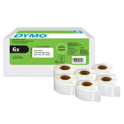 Immagine di Rotolo etichette per Indirizzi - 25 x 54 mm - bianco - Dymo - value pack 6 pezzi [2177564]