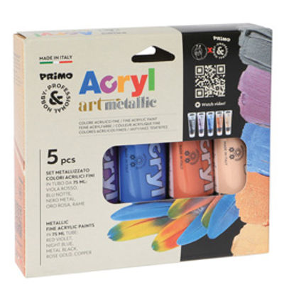 Immagine di Colori Acryl - 75 ml - colori metal assortiti - Primo - astuccio 5 colori [4213TATM5MET]