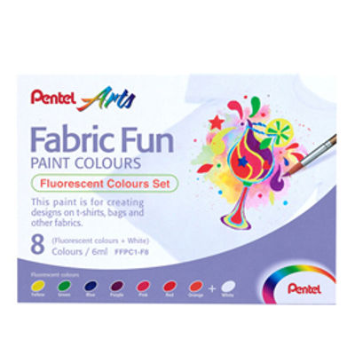 Immagine di Colore in tubetto per tessuto Fabric Fun - colori fluo assortiti - Pentel - conf. 8 pezzi [FFPC1-F8]