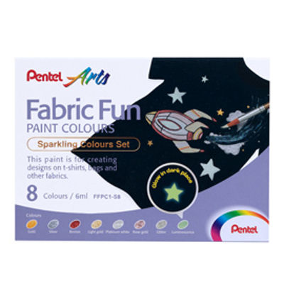 Immagine di Colore in tubetto per tessuto Fabric Fun - colori sparkling assortiti - Pentel - conf. 8 pezzi [FFPC1-S8]