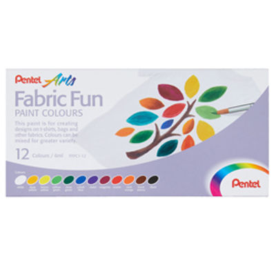 Immagine di Colore in tubetto per tessuto Fabric Fun - colori base assortiti - Pentel - conf. 12 pezzi [FFPC1-12]