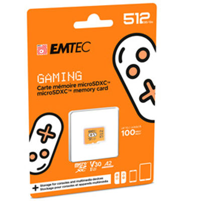 Immagine di Emtec mSD 512GB UHS I U3 V30 A2 Gaming Arancione [ECMSDM512GXCU3G]