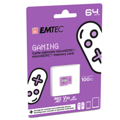 Immagine di Emtec mSD 64GB UHS-I U3 V30 A1 Gaming Viola [EMTSDM64GXCU3G]