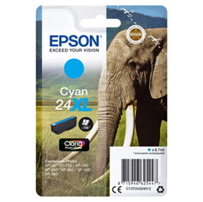 Immagine di Epson - cartuccia - C13T24324012 - Claria, ciano, photo HD, serie 24 XL, elefante - blister [C13T24324012]