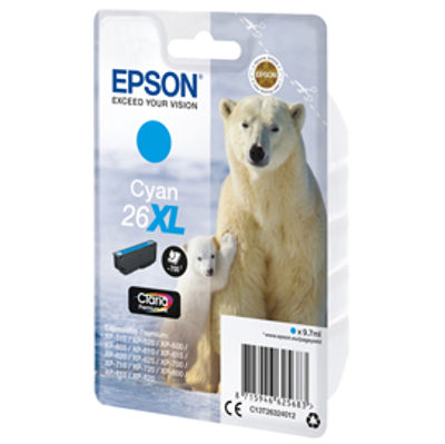 Immagine di Epson - cartuccia - C13T26324012 - Claria, ciano, Premium, serie 26 XL, orso polare in blister [C13T26324012]